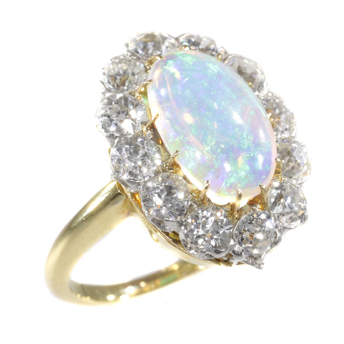 Antique Belle Époque Opal and Diamonds Ring Can Be Changed into a Pendant For Sale 8