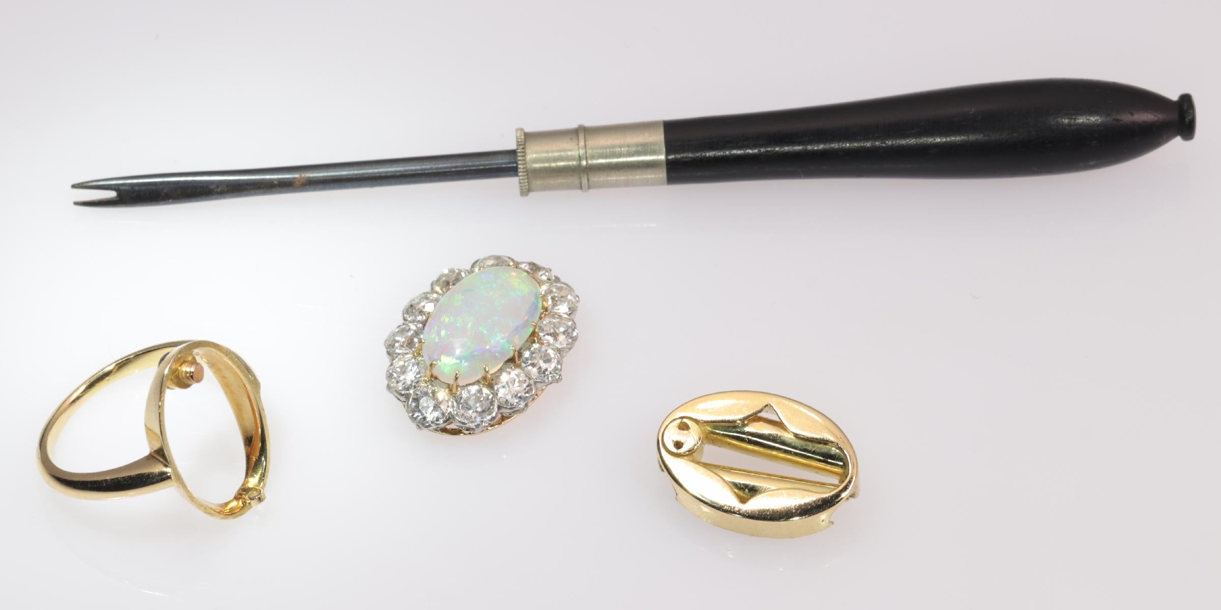 Antique Belle Époque Opal and Diamonds Ring Can Be Changed into a Pendant For Sale 12