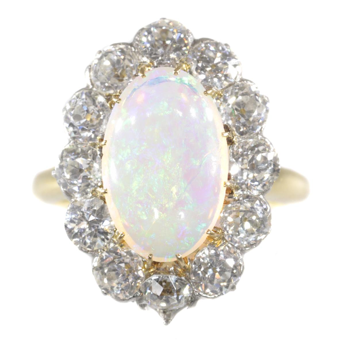 Women's Antique Belle Époque Opal and Diamonds Ring Can Be Changed into a Pendant For Sale