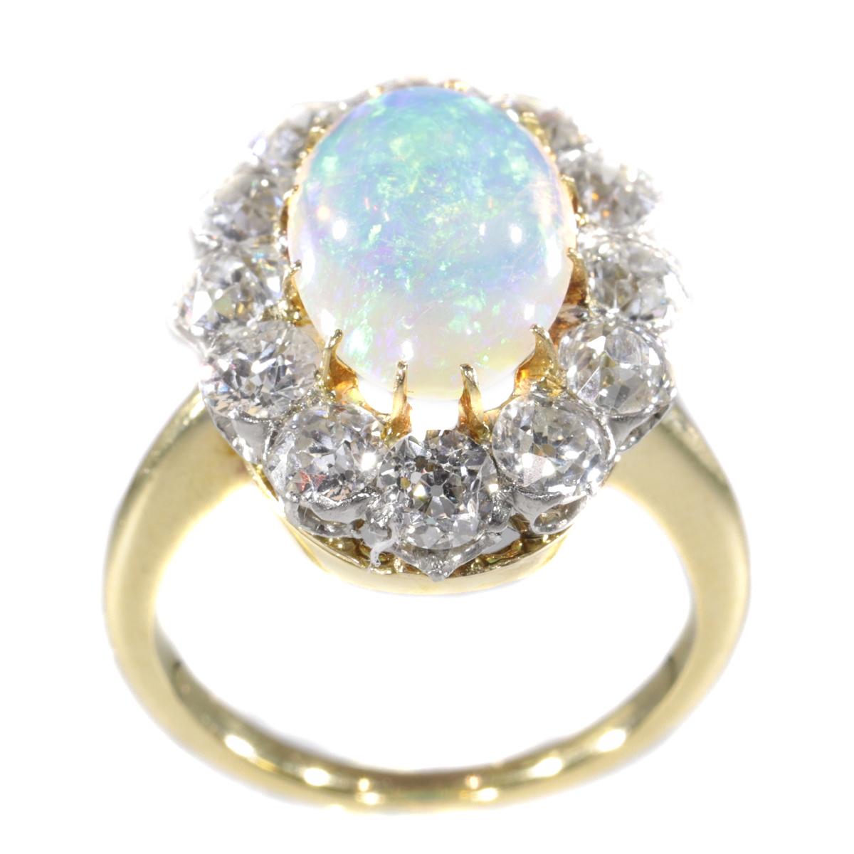 Antique Belle Époque Opal and Diamonds Ring Can Be Changed into a Pendant For Sale 1