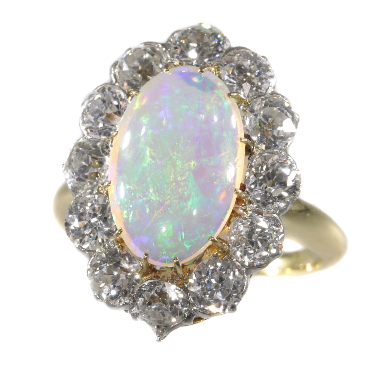 Antique Belle Époque Opal and Diamonds Ring Can Be Changed into a Pendant For Sale 2