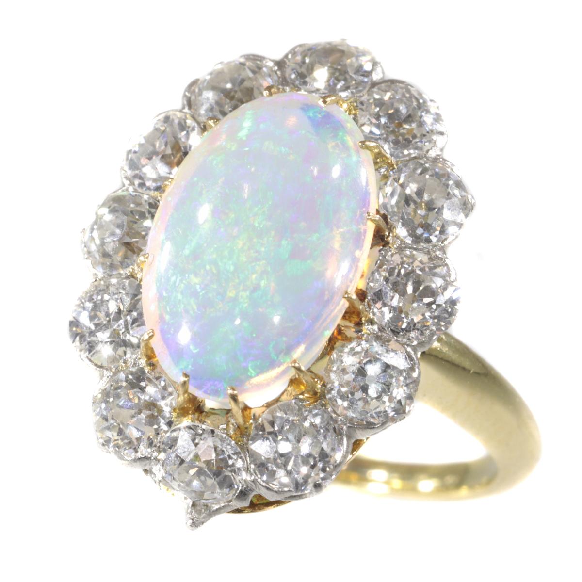 Antique Belle Époque Opal and Diamonds Ring Can Be Changed into a Pendant For Sale 3