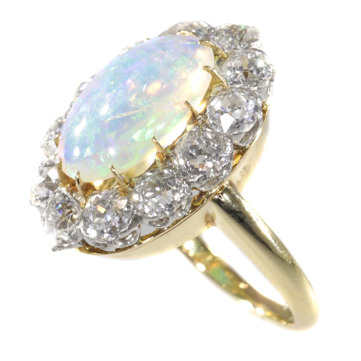 Antique Belle Époque Opal and Diamonds Ring Can Be Changed into a Pendant For Sale 4