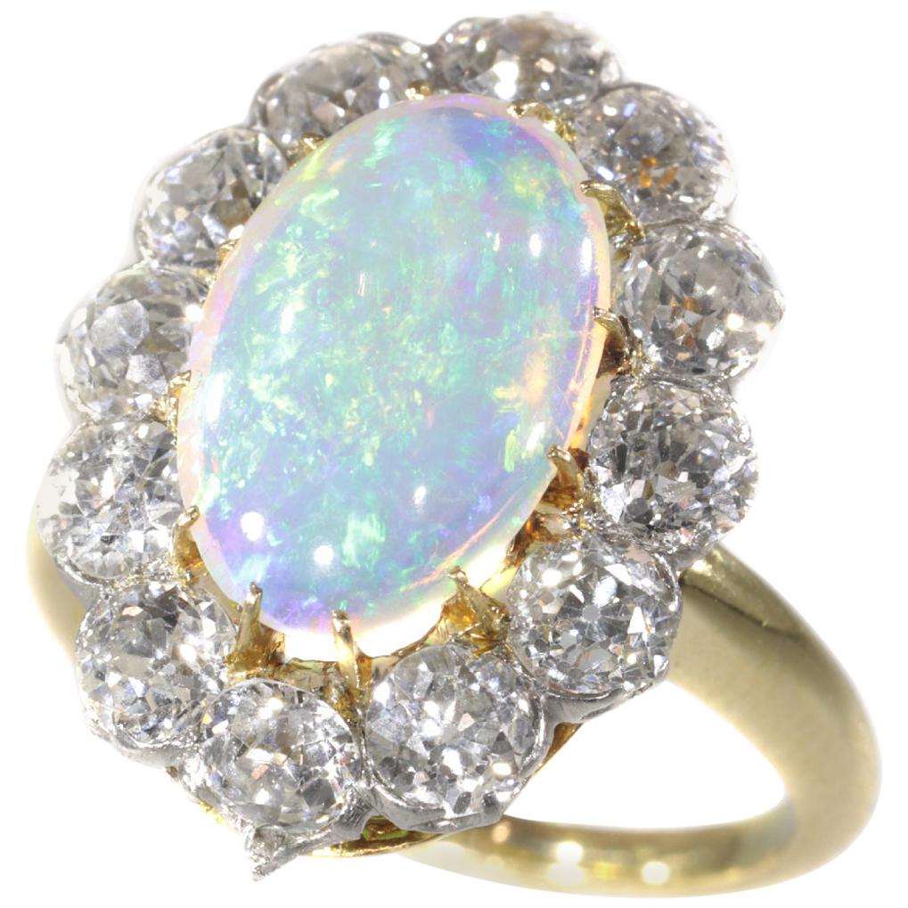 Antique Belle Époque Opal and Diamonds Ring Can Be Changed into a Pendant For Sale