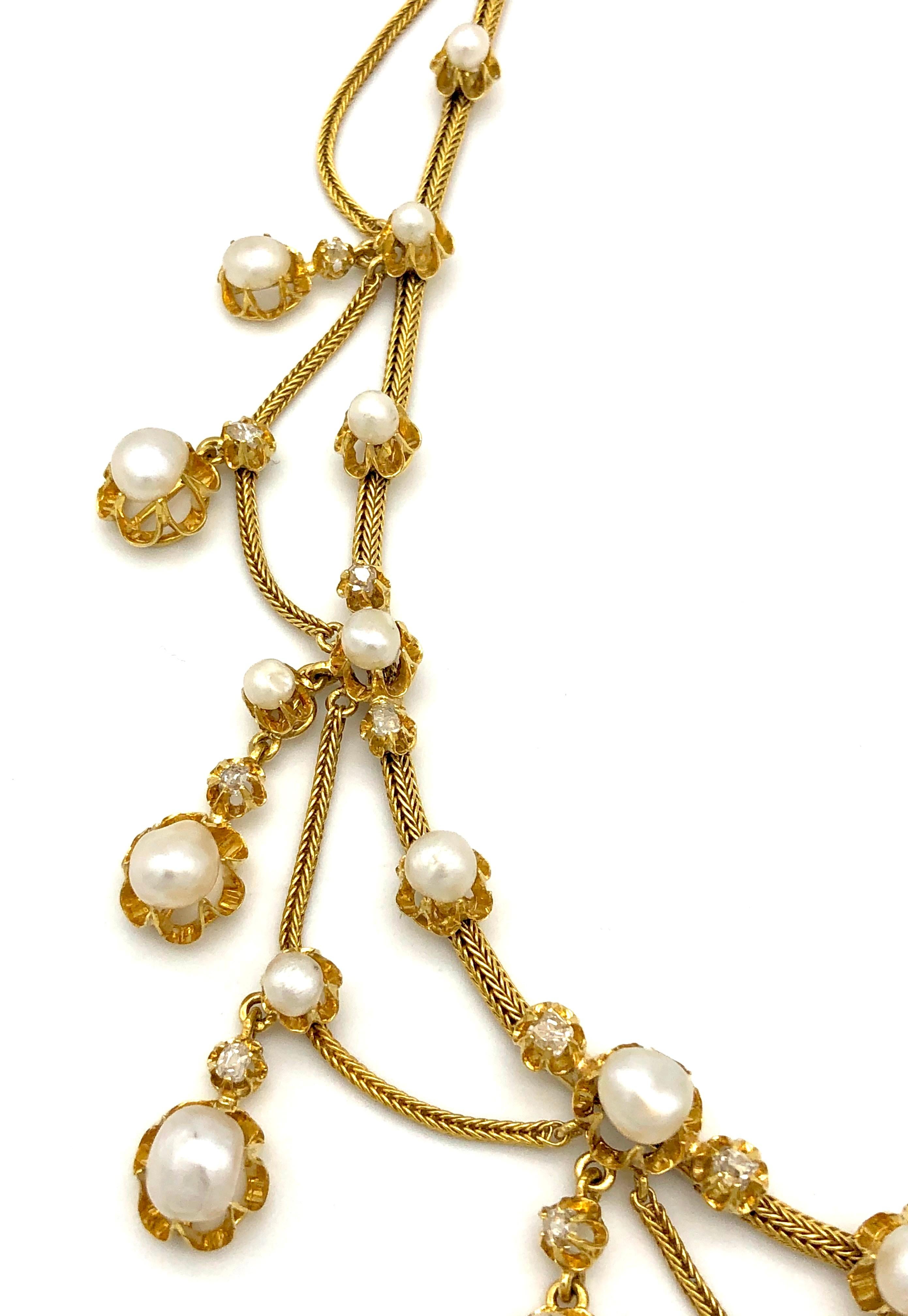 Antique Belle Époque Oriental Pearl Diamond Gold Articulated Necklace France In Good Condition For Sale In Munich, Bavaria