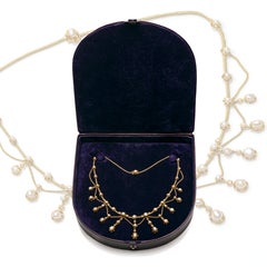 Antique Belle Époque Oriental Pearl Diamond Gold Articulated Necklace France