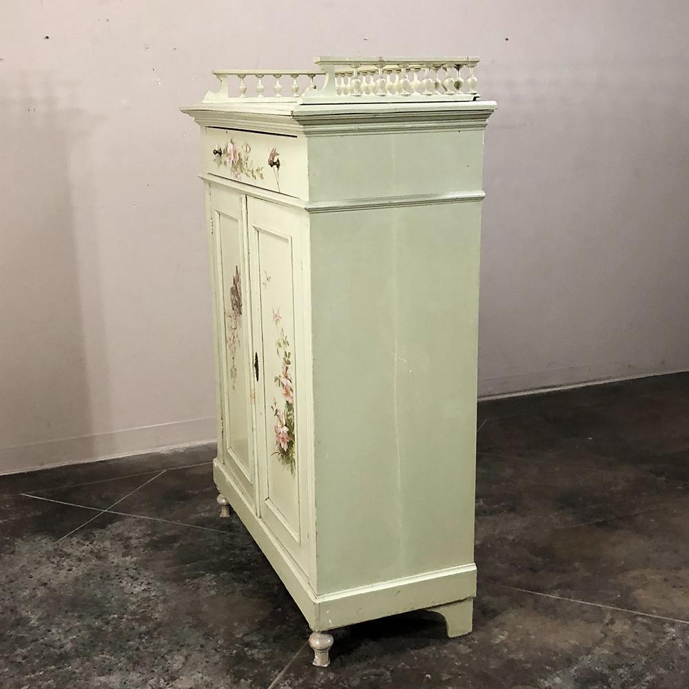 Antique Belle Époque Hand Painted English Cabinet with Birds and Flowers 4