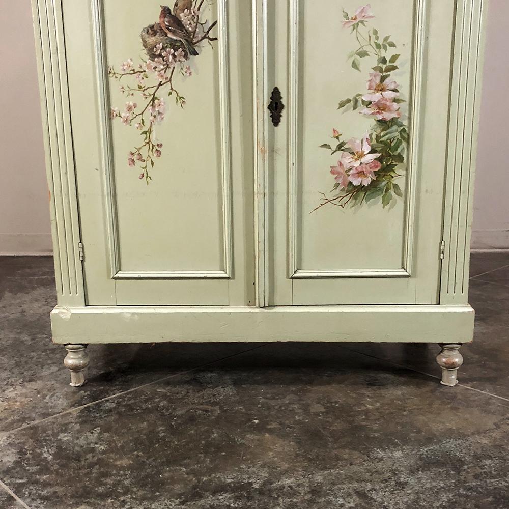 Hand-Painted Antique Belle Époque Hand Painted English Cabinet with Birds and Flowers