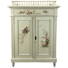 Antique Belle Époque Hand Painted English Cabinet with Birds and Flowers