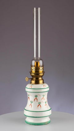 Antique Belle Époque Painted Ceramic Porcelain Brass Glass Oil Lamp Lighting