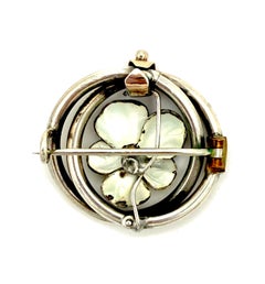 Antique Belle Epoque Pansy Silver Enamel Circles Sentimental Brooch