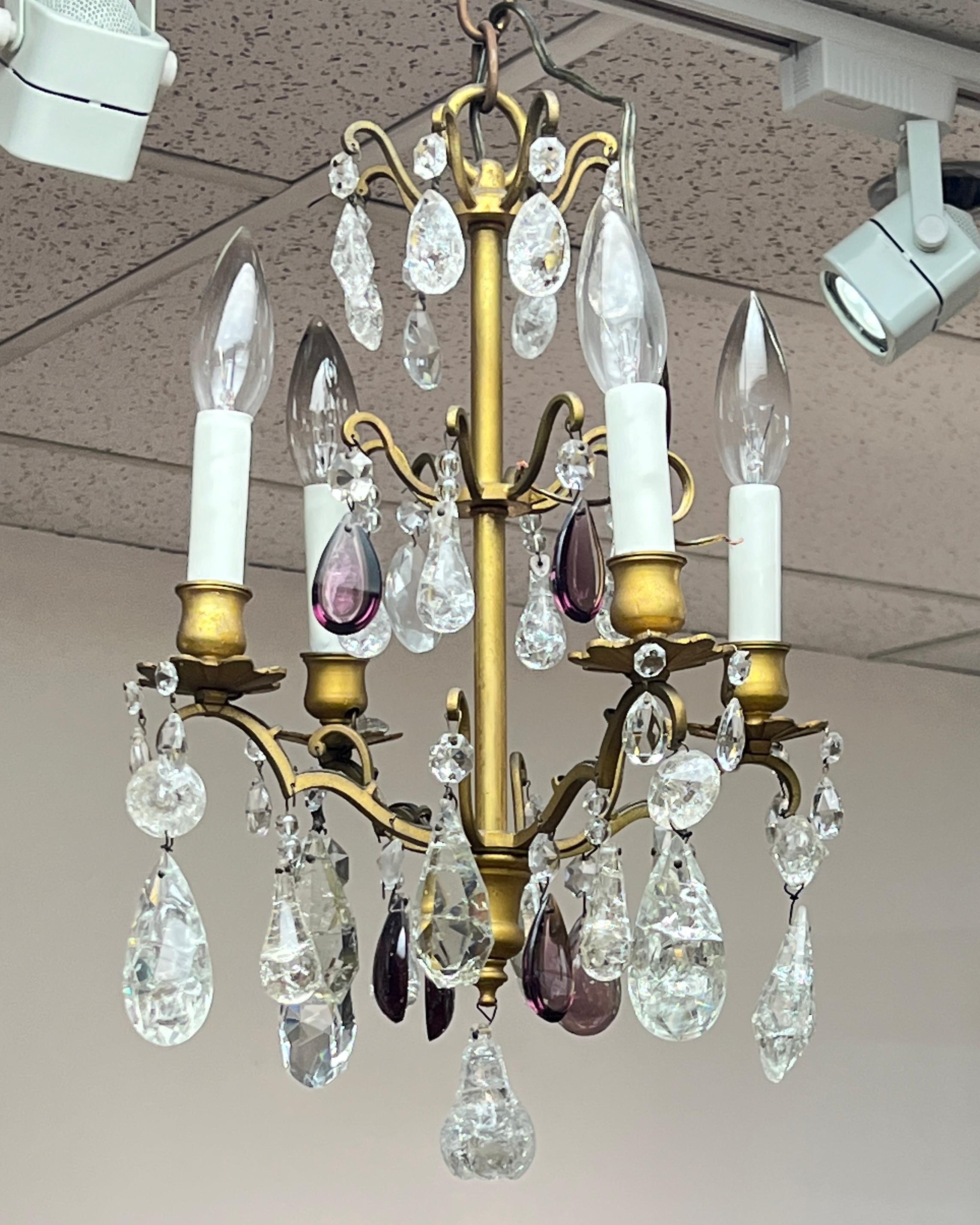 19th Century Antique Belle Epoque Period Rock Crystal and Bronze Chandelier For Sale