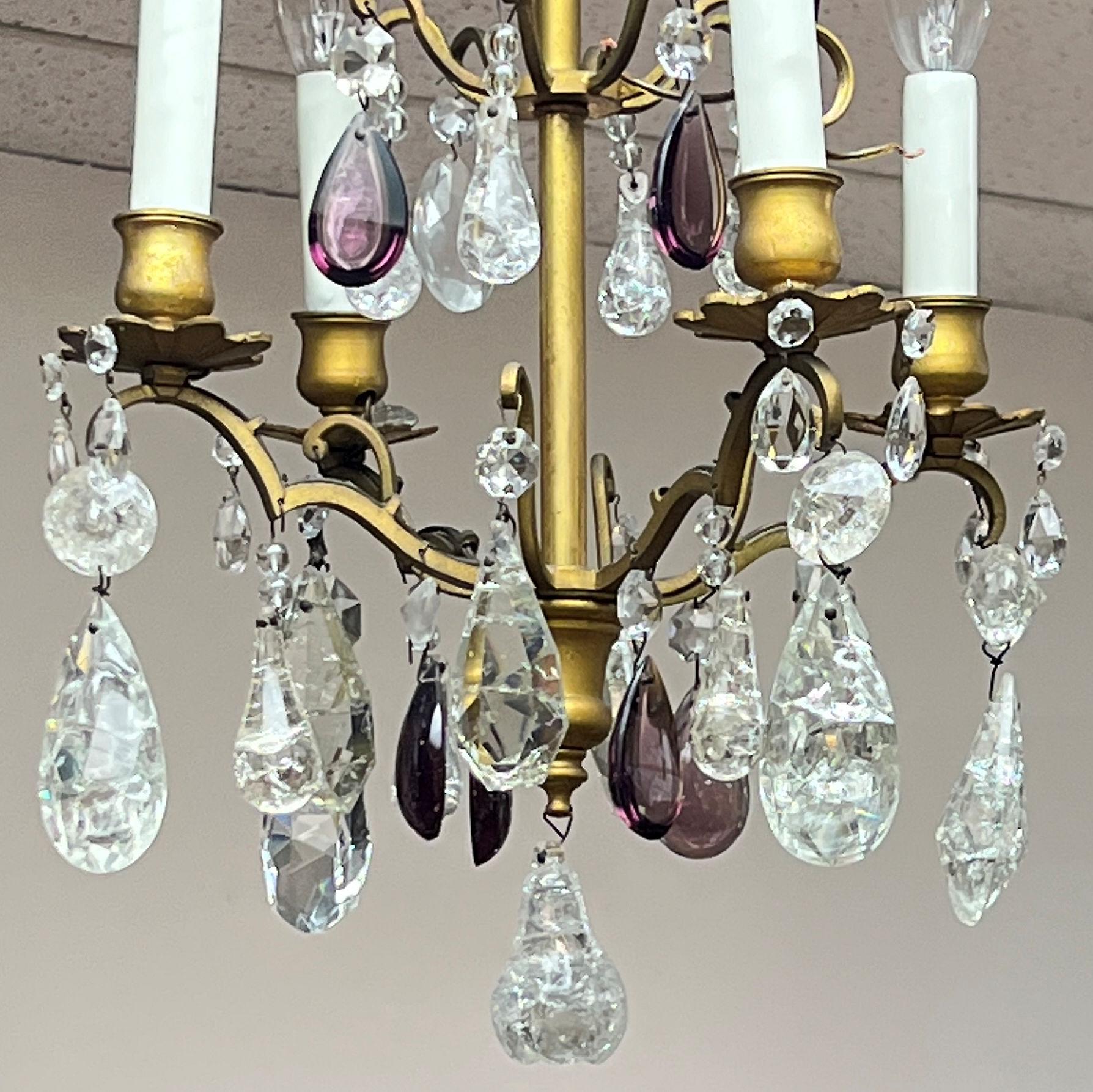 Antique Belle Epoque Period Rock Crystal and Bronze Chandelier For Sale 2