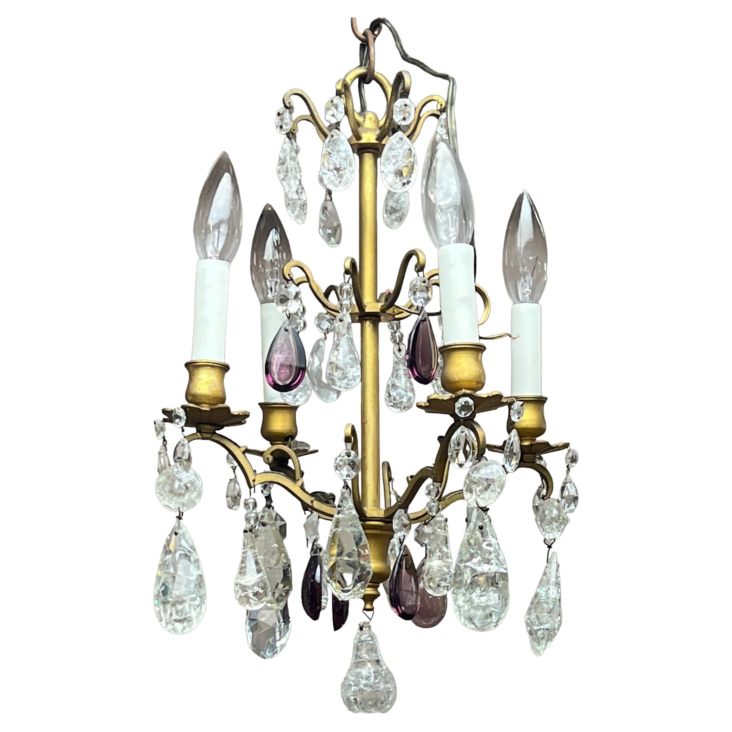 Antique Belle Epoque Period Rock Crystal and Bronze Chandelier For Sale