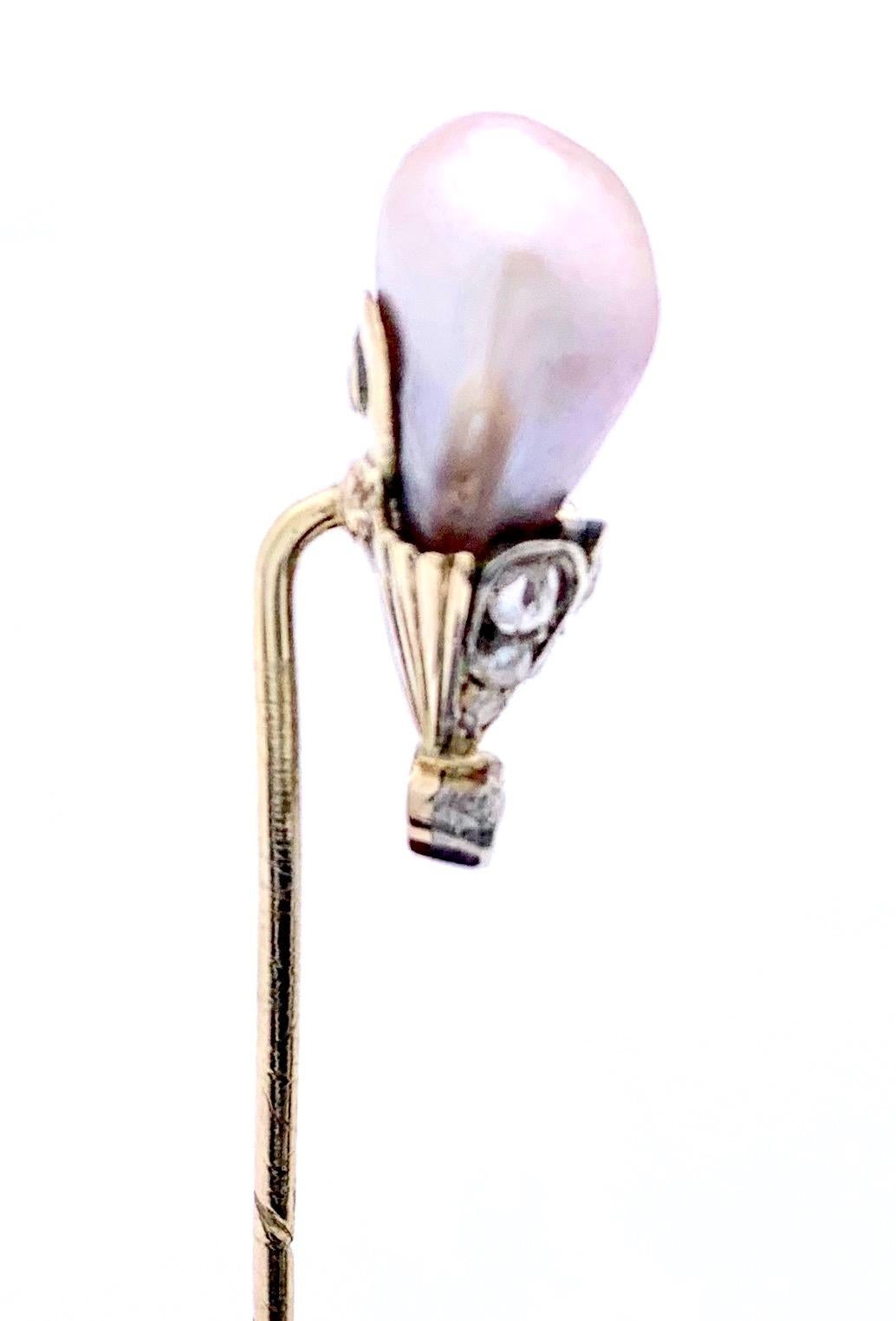 Broche de cravate Belle Époque en perles roses et diamants, épingle de revers en diamants Or Excellent état - En vente à Munich, Bavaria