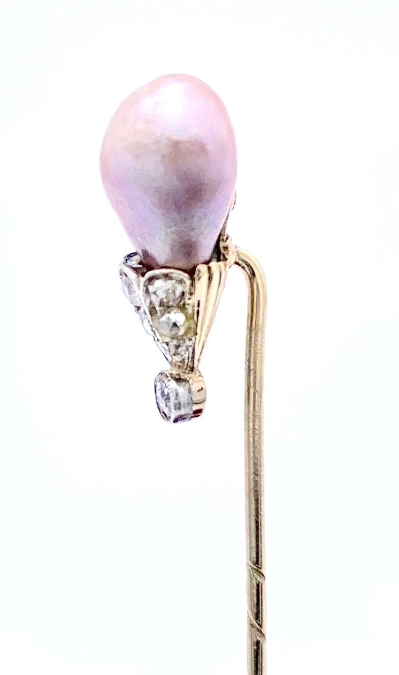 Broche de cravate Belle Époque en perles roses et diamants, épingle de revers en diamants Or Unisexe en vente