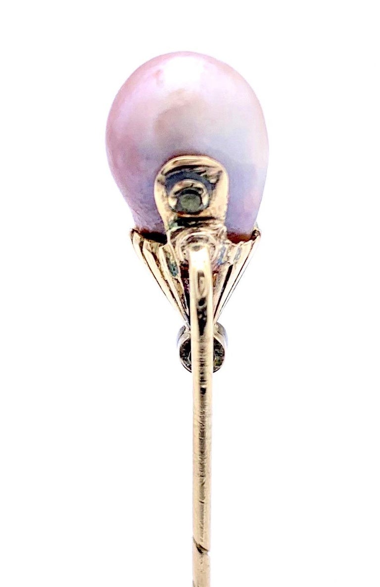 Antique Belle Époque Pink Pearl Diamond Stick Tie Lapel Pin Diamonds