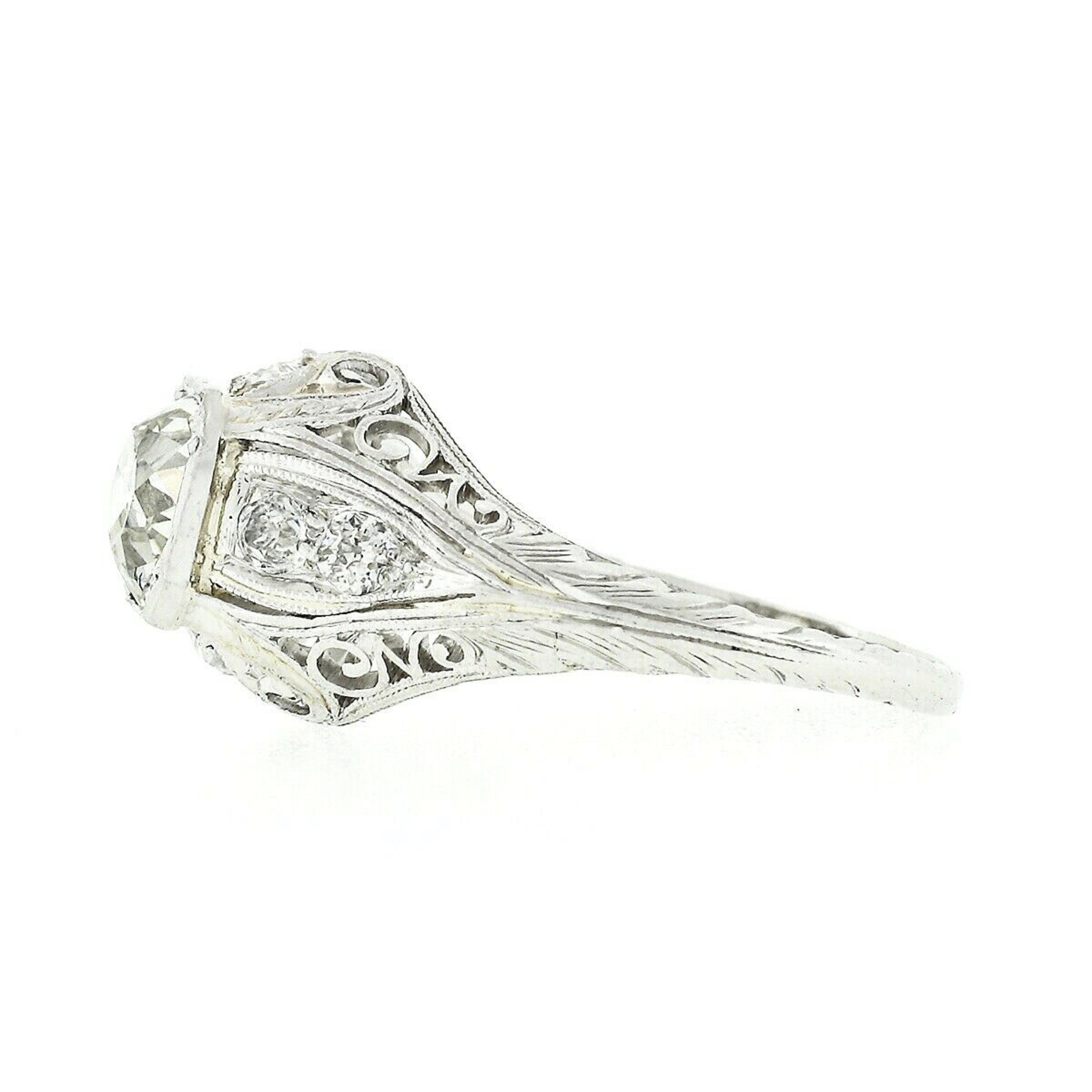 Women's Antique Belle Époque Platinum 1.32ctw European Diamond Filigree Engagement Ring
