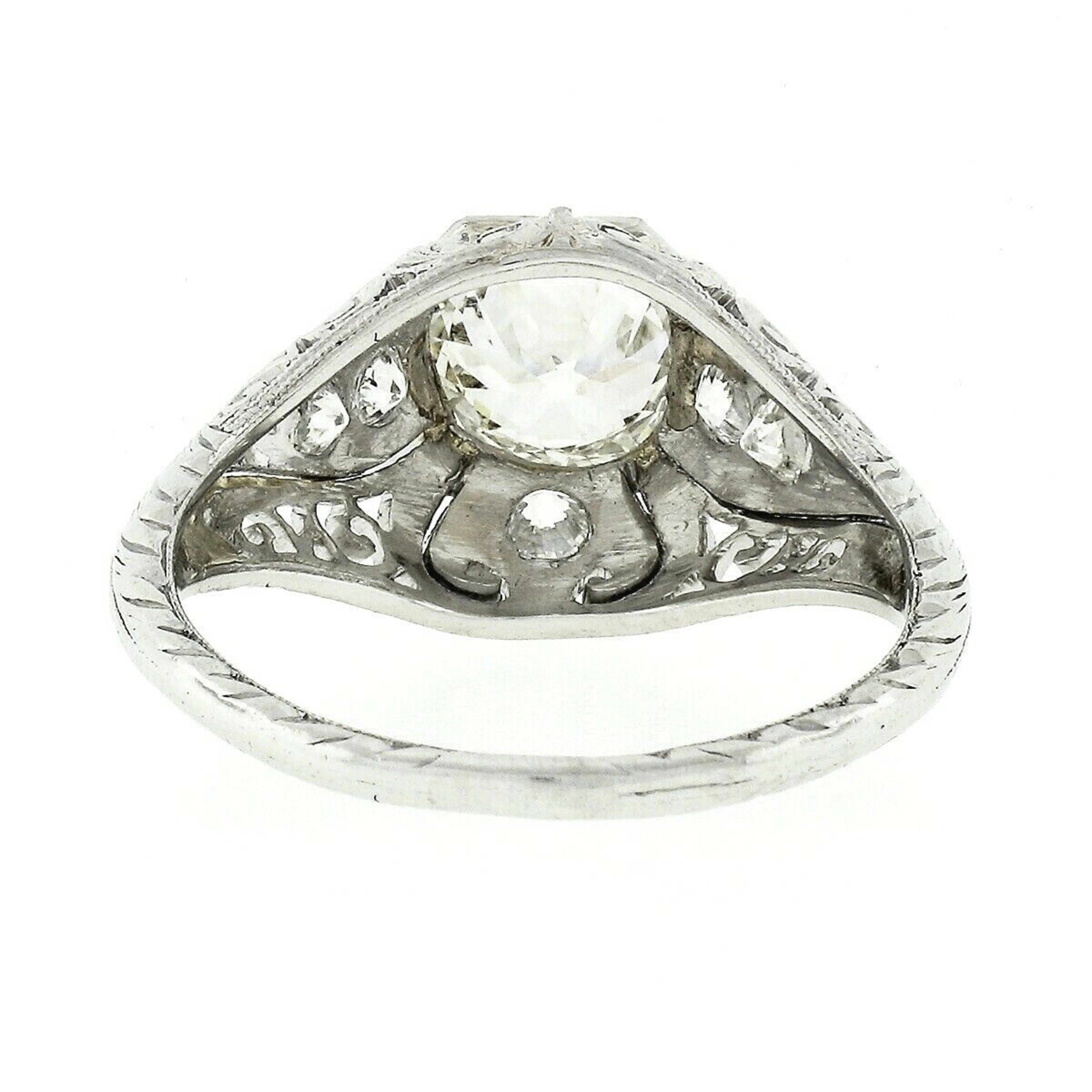 Antique Belle Époque Platinum 1.32ctw European Diamond Filigree Engagement Ring 1