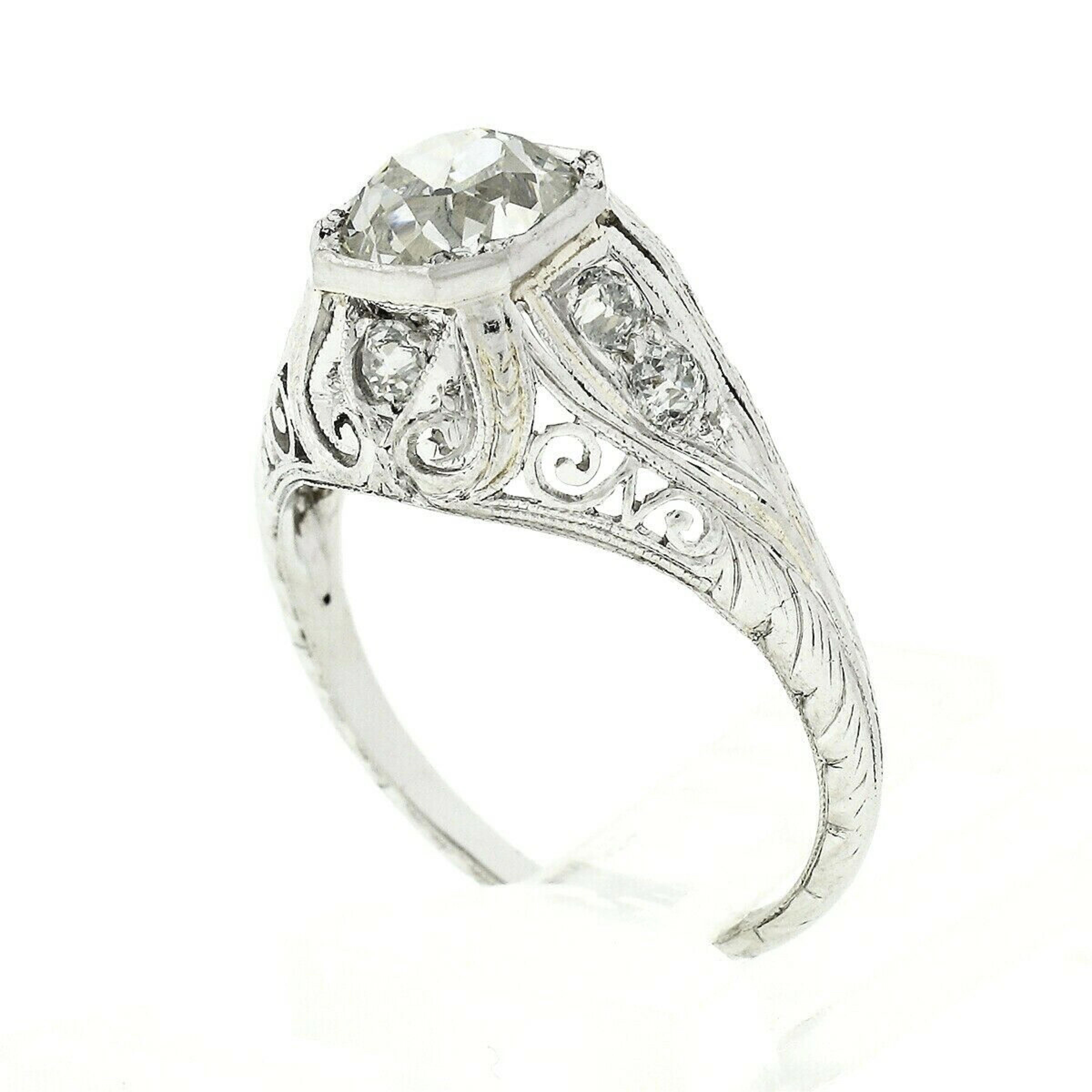Antique Belle Époque Platinum 1.32ctw European Diamond Filigree Engagement Ring 3