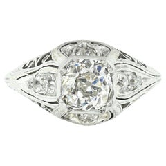 Antique Belle Époque Platinum 1.32ctw European Diamond Filigree Engagement Ring