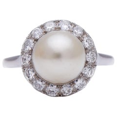 Antique Belle Époque, Platinum, 14 Carat Gold, Natural Pearl and Diamond Ring