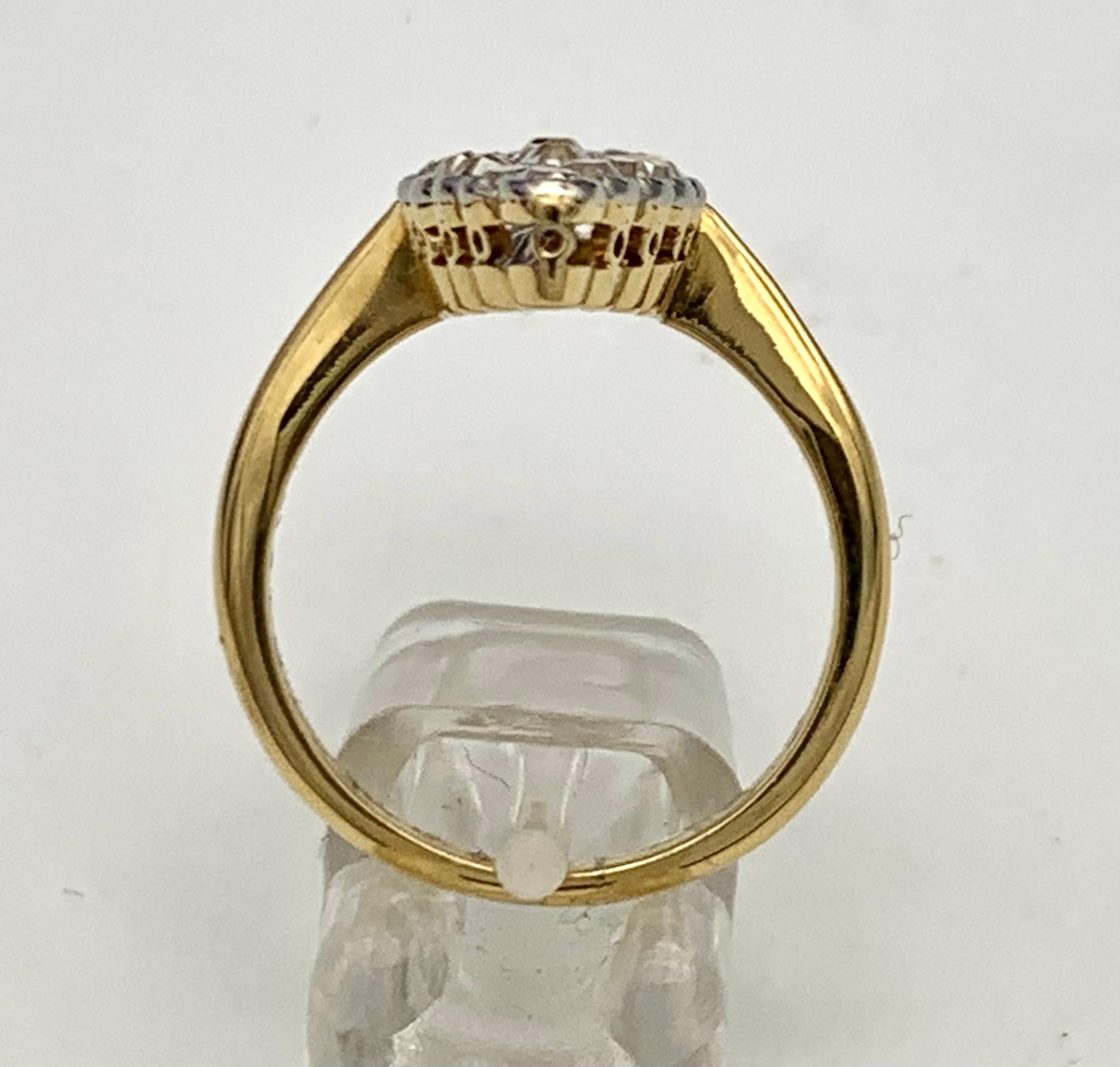 Old European Cut Antique Belle Époque Platinum 18K Yellow Gold Diamond Cluster Ring For Sale