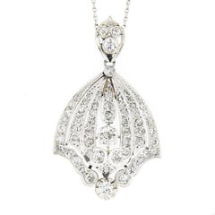 Antique Belle Epoque Platinum European Diamond Flared Pendant & 18k Gold Chain