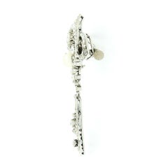 Antique Belle Epoque Platinum European Diamond Pearl Wide Large Brooch w/ Dangle