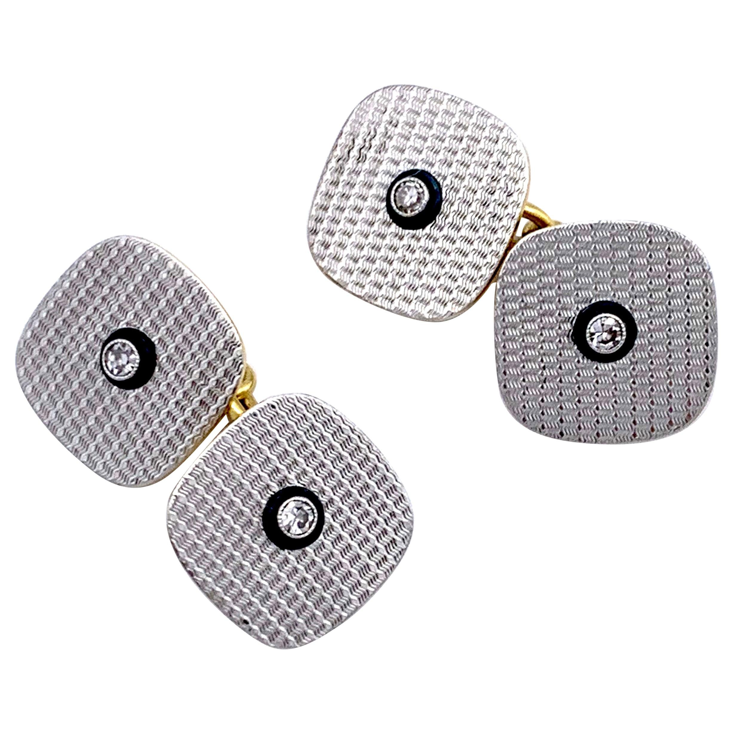 Gemelli antichi Belle Époque in platino, oro, diamanti e onice