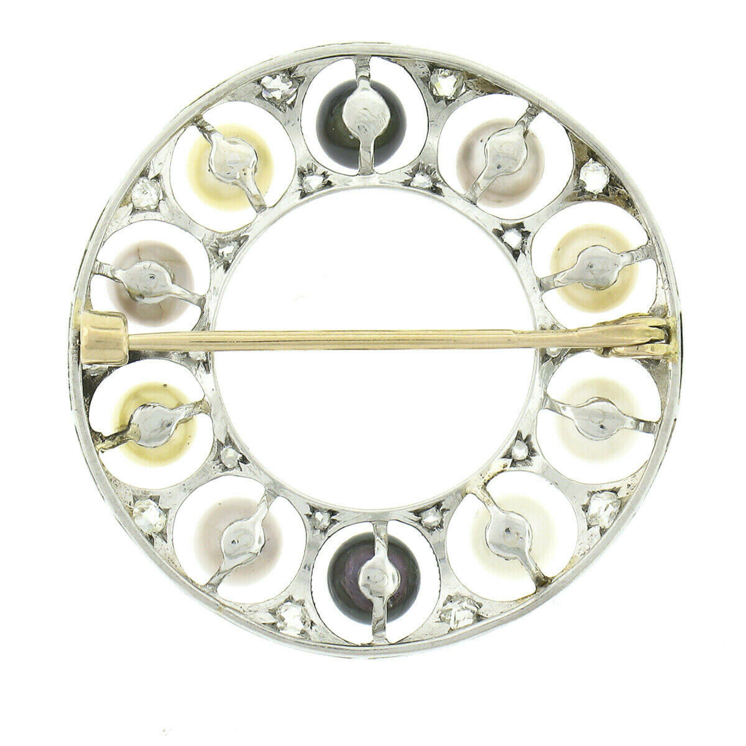 Broche ancienne en forme de couronne de couronne en platine, perles multicolores et diamants, Belle Époque Pour femmes en vente