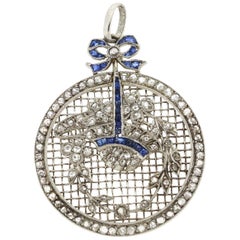 Antique Belle Époque Platinum "Petit Point" Rose Cut Diamond Sapphire Pendant