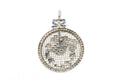 Antique Belle Époque Platinum "Petit Point" Rose Cut Diamond Sapphire Pendant