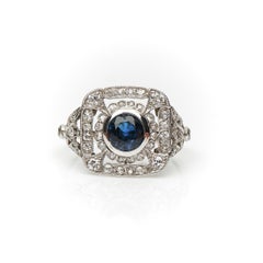 Antique, Belle Époque, Platinum, Sapphire and Diamond Engagement Cluster Ring