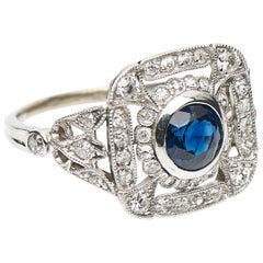 Antique, Belle Époque, Platinum, Sapphire and Diamond Engagement Cluster Ring