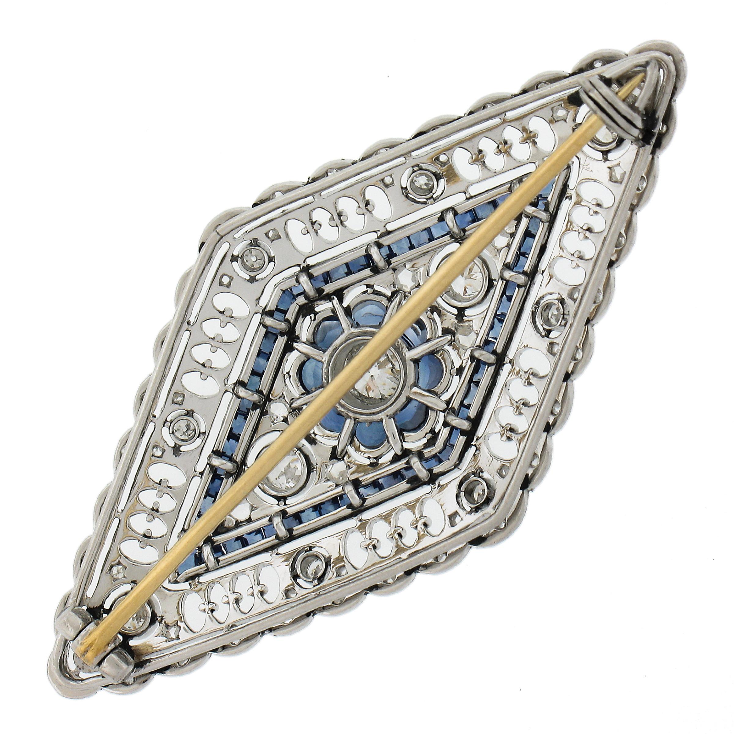 Belle Époque Antique Belle Epoque Platinum Sapphire & Diamond Milgrain Work Pin Brooch For Sale