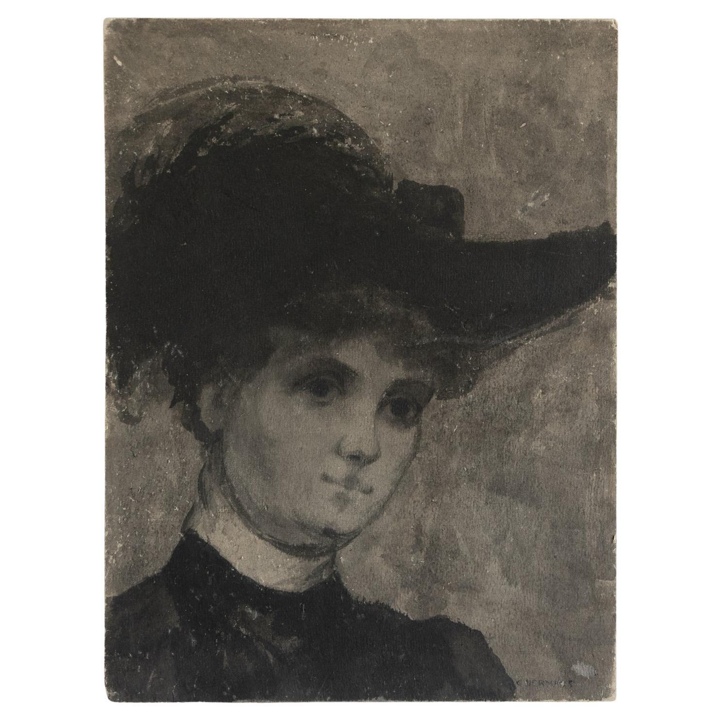 Antique Belle Epoque Portrait Painting Attributed To Charles Hermans, Belgian For Sale