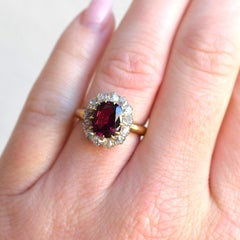 Antique Belle Époque Ring 18k Gold - 2.5ct Rhodolite Garnet & 1ct Old Cut