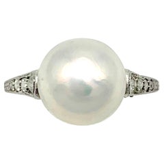 Antique Belle Époque Ring Natural Oriental Bouton Pearl 3.47 Ct Plat Diamond