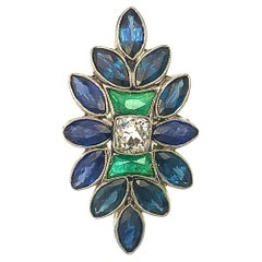 Antique Belle Époque Sapphire Emerald Platinum Ring
