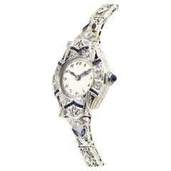 Antique Belle Époque Sapphire Diamond Filagree Ladies Platinum Gold Dress Watch