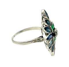 Antique Belle Époque Sapphire Emerald Platinum Ring