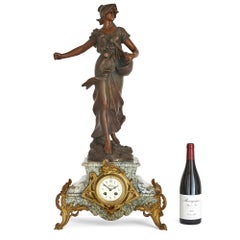 Antikes dreiteiliges antikes Uhrenset aus Belle-Poque-Skulpturen nach Auguste Moreau