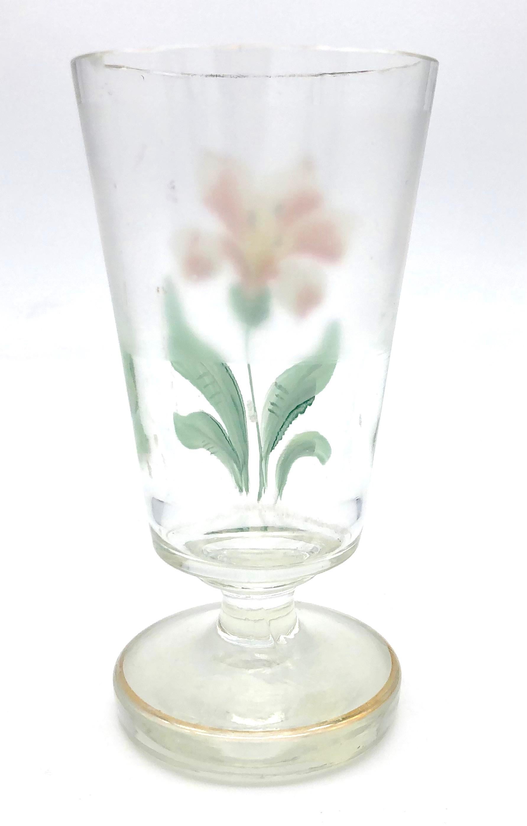 Antique Belle Époque Set of 4 Handpainted Bohemian Wine Glasses Lilies 2