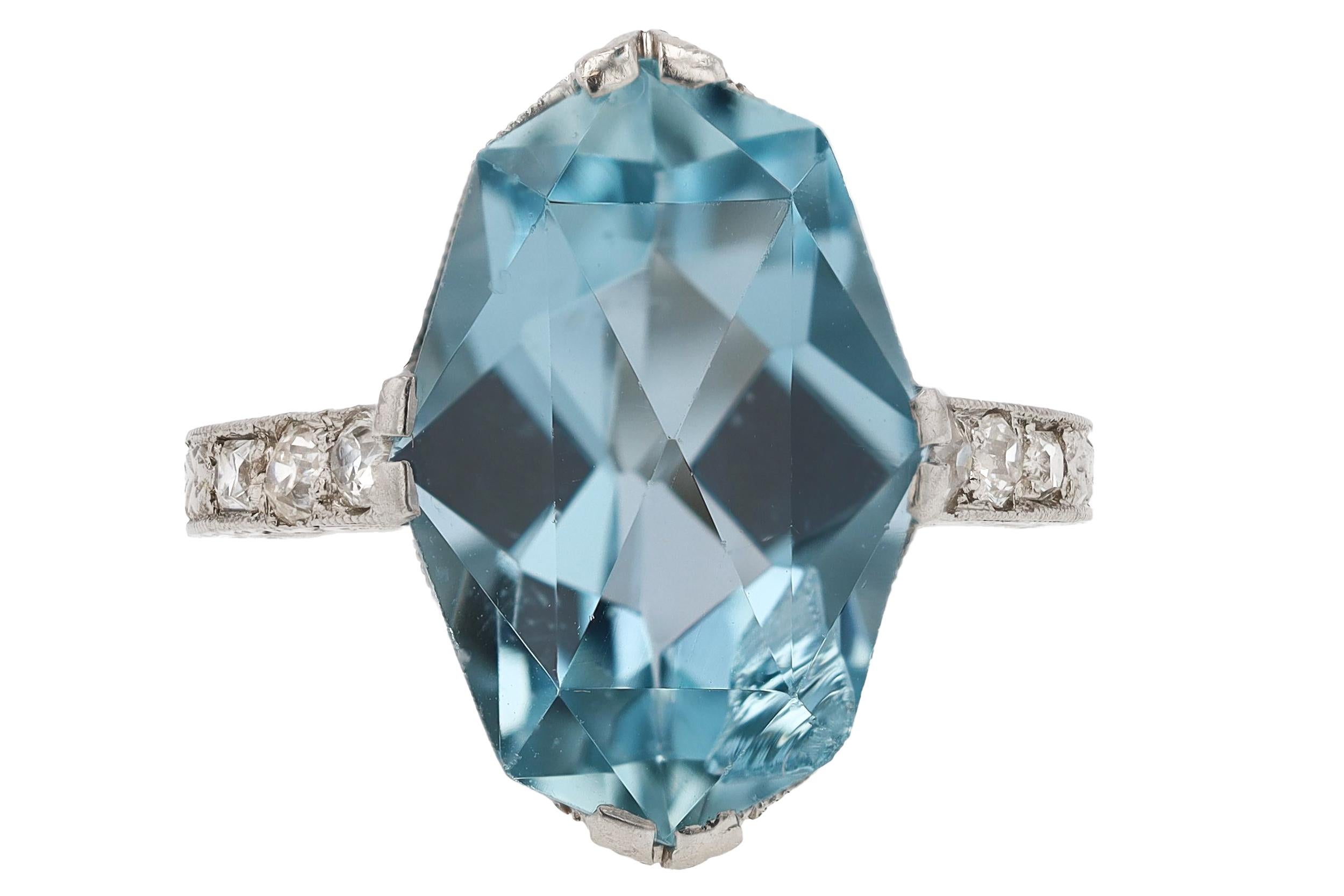 Antique Belle Époque Signed La Graves 6 Carat Aquamarine Engagement Ring