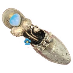 Antique Belle Époque Silver Brooch Slipper with Flowers Ball Cindarella's Shoe