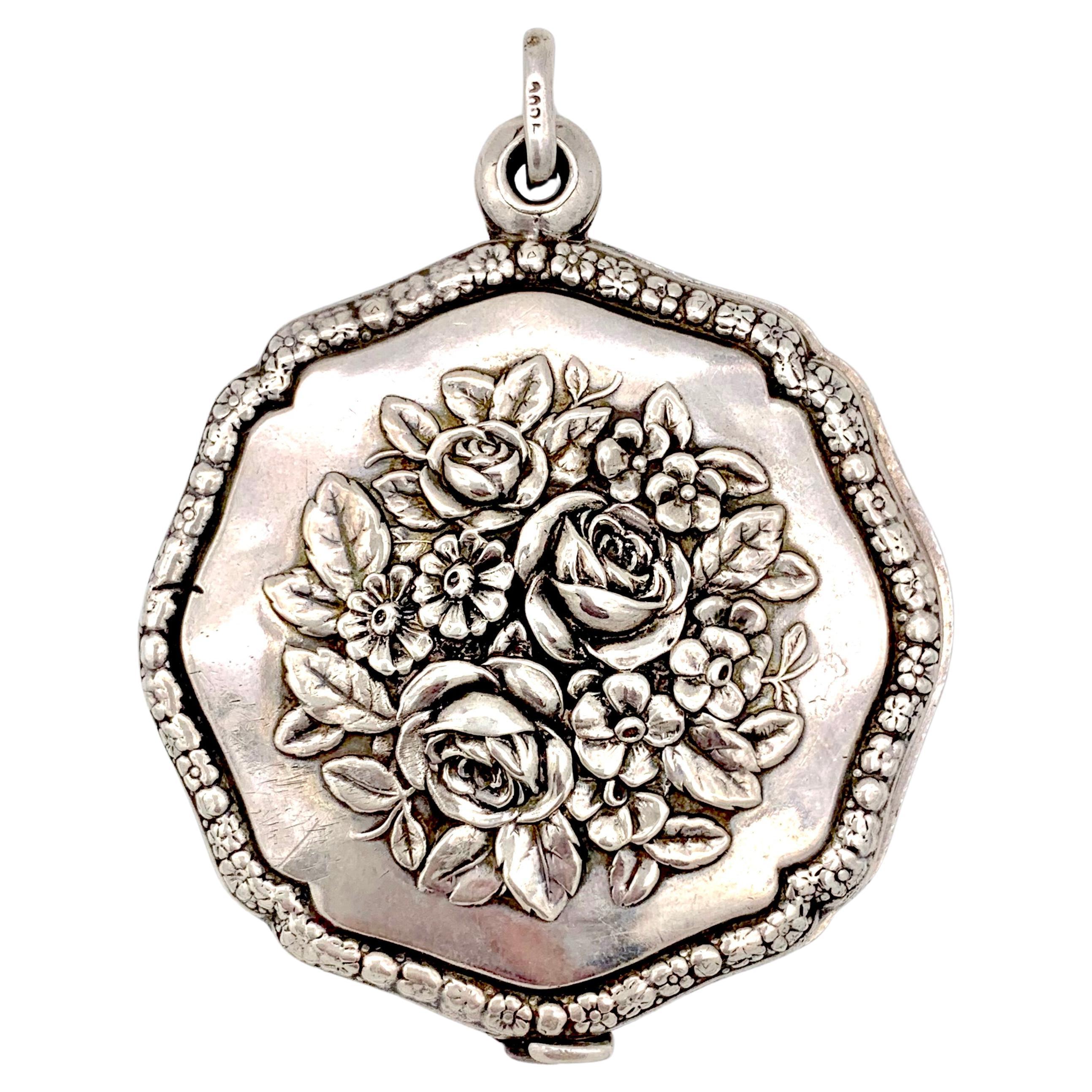 Antique Belle Époque Silver Pendant Sliding Locket Mirror