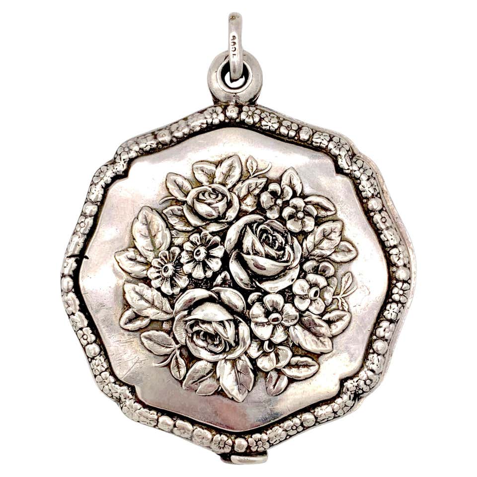 Antique Victorian Necklace Collar Locket Pendant Sterling Silver Birds ...
