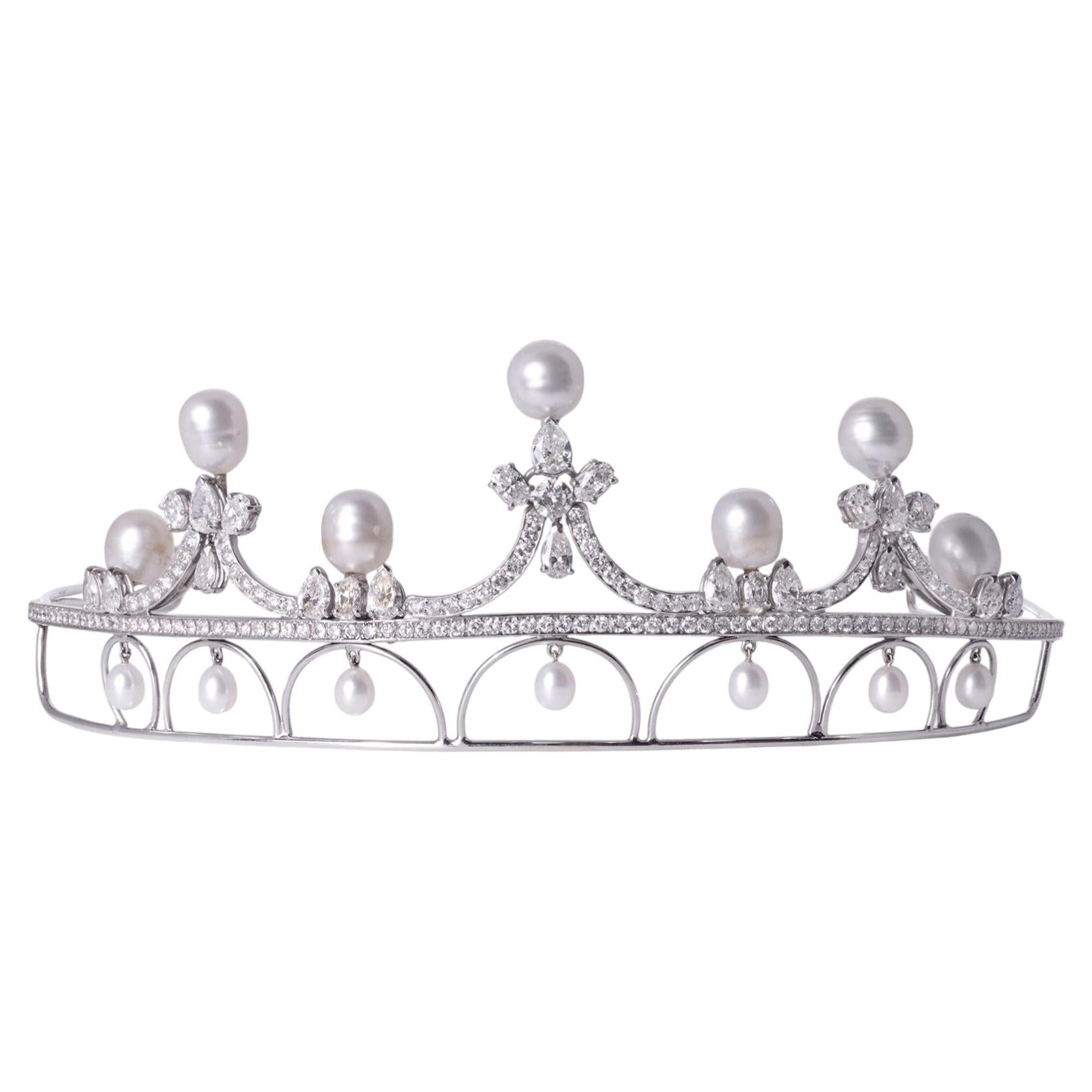 Antique Belle Epoque Style 15 Carat Diamond Pearl and Platinum Tiara