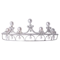 Antique Belle Epoque Style 15 Carat Diamond Pearl and Platinum Tiara